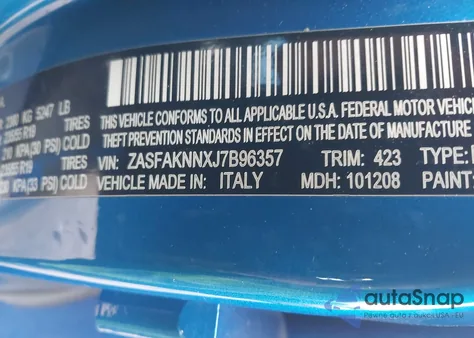 2018 Alfa Romeo Stelvio Ti Sport Awd from USA, damaged, VIN ZASFAKNNXJ7B96357